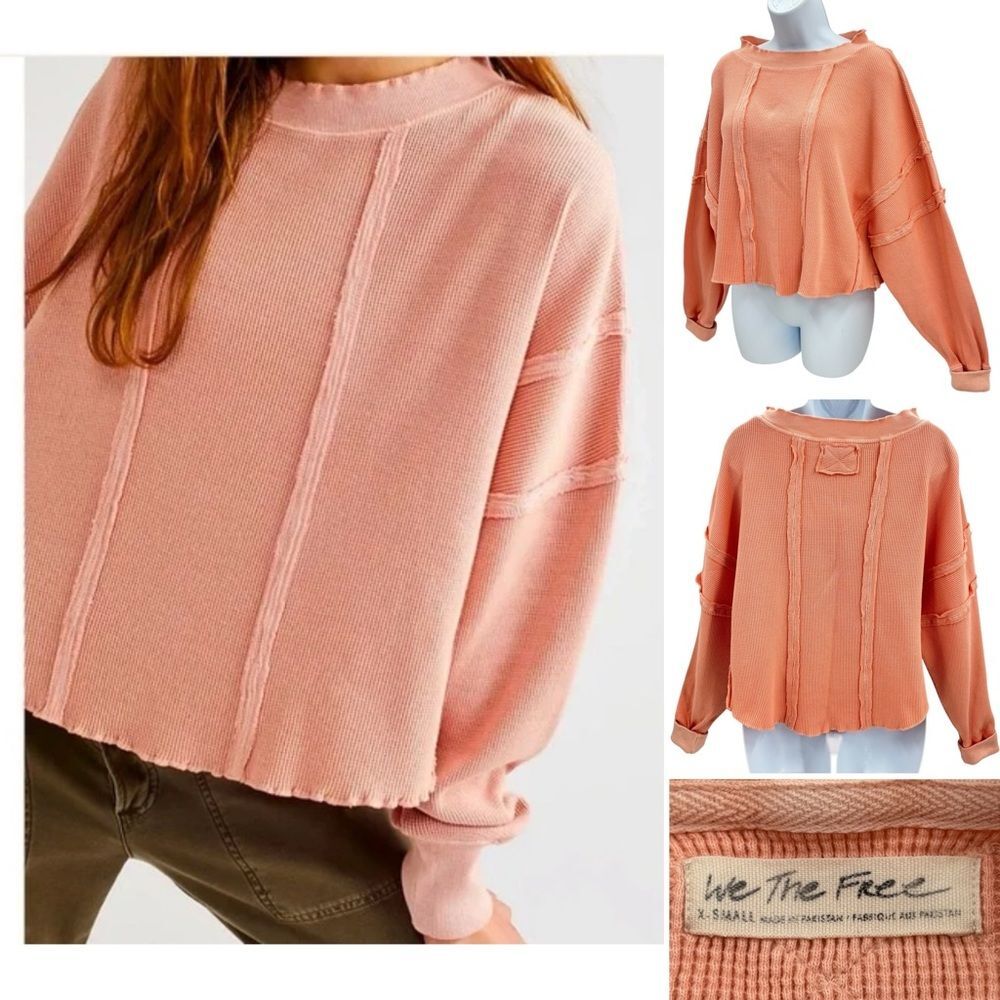 Free People We The Free Ellie Long Sleeve Top Peach Sz.XS Oversized